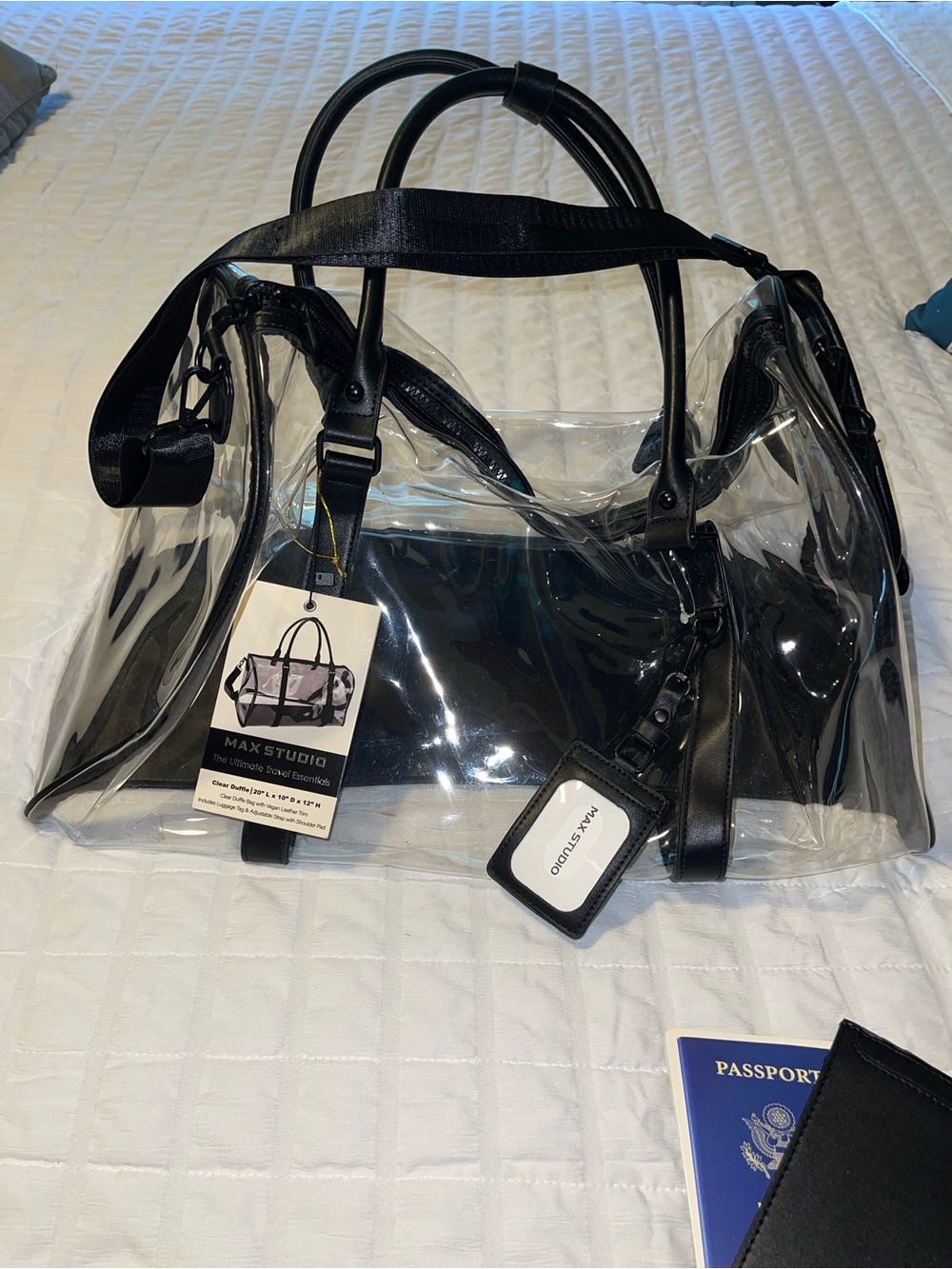Max Studio Clear Tote with Vegan Leather Trim